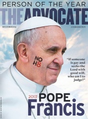 Papież Franciszek jako Człowiek Roku 2013 czasopisma „The Advocate” ze znakiem NOH8 na policzku